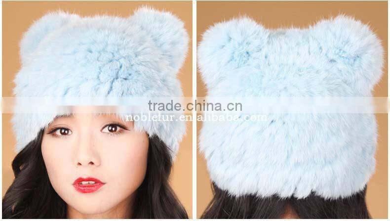 lovely Korean style rabbit fur winter beanie animal ear hatcute fluffy headwear