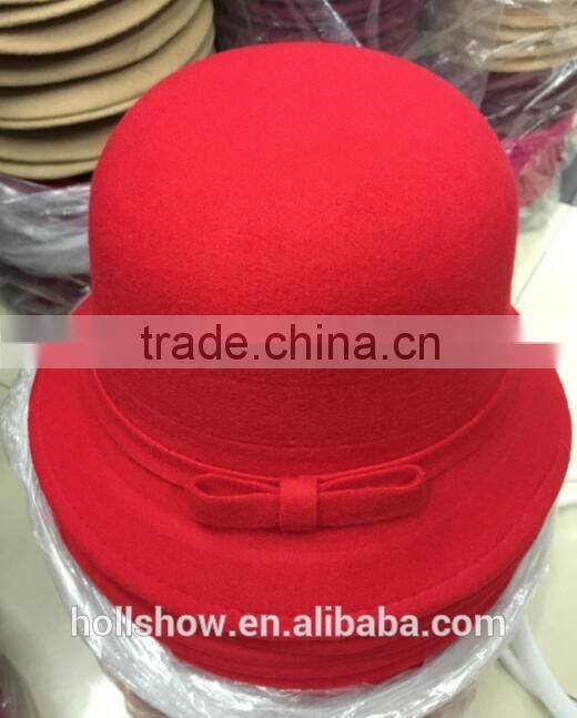 Fashion Korean Bowknot Ribbon Elegant Women Wool Felt Bucket Hat