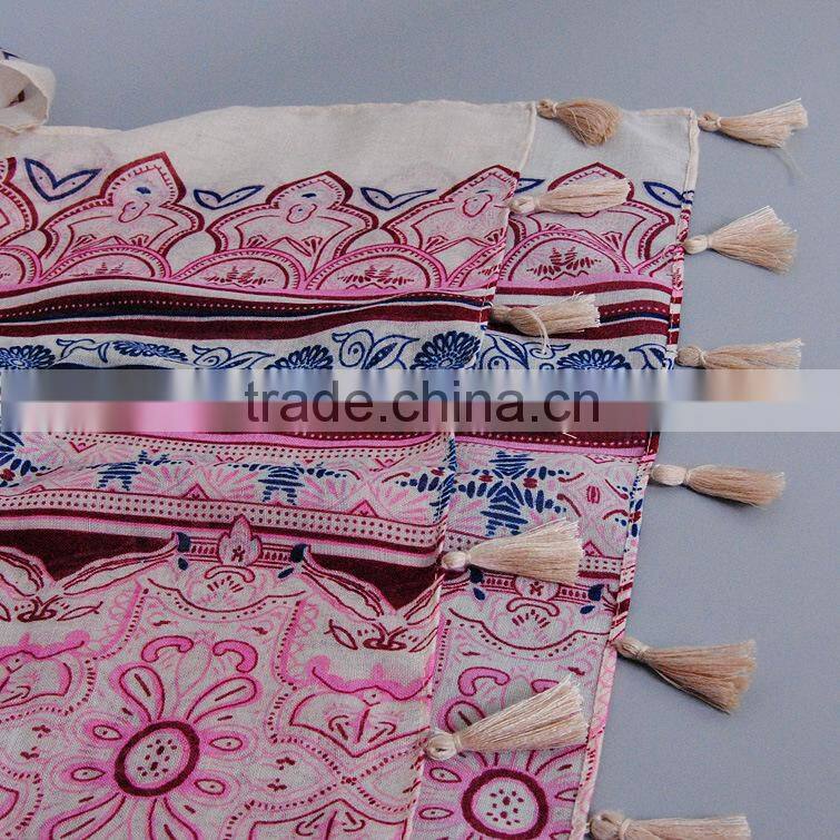 2016 New Design Stylish Printed Cotton Tassel Arab Girl Muslim Hijab
