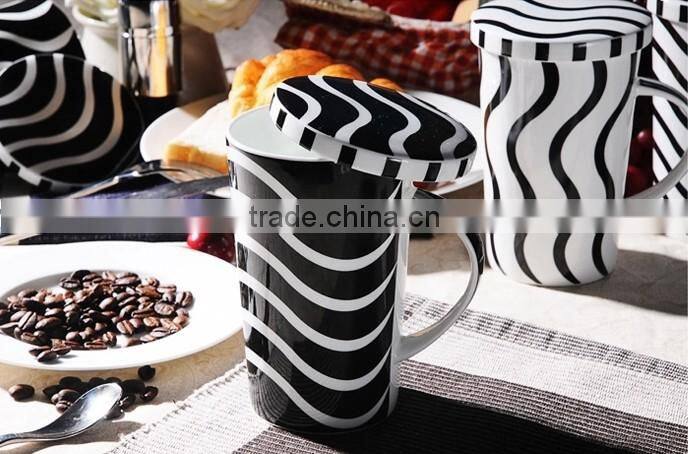 black strip design 12oz tall new bone china ceramic coffee mugs/cups for Germany