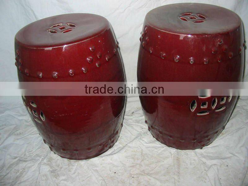 chinese antique red porcelain drum stool