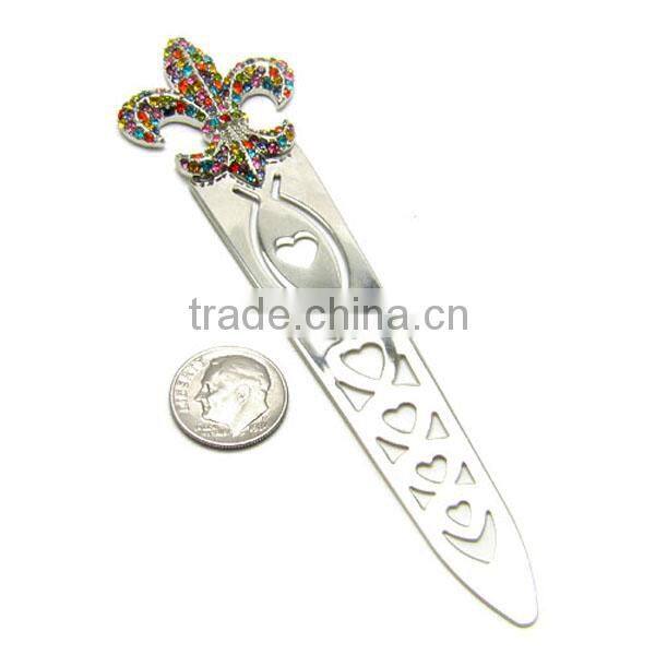 Silver fleur de lis bookmark with clear crystal accents metal crafts