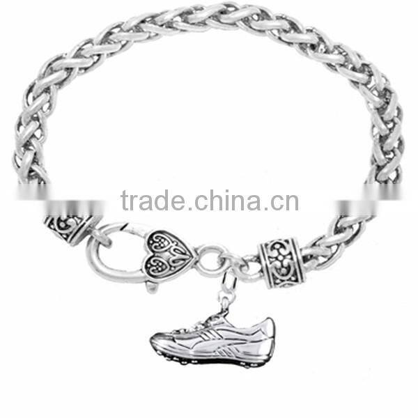 3D Sports Cleat Sneaker Charm, Comes On An Adjustable Silver Tone, Solid Miracle Wire Bracelet