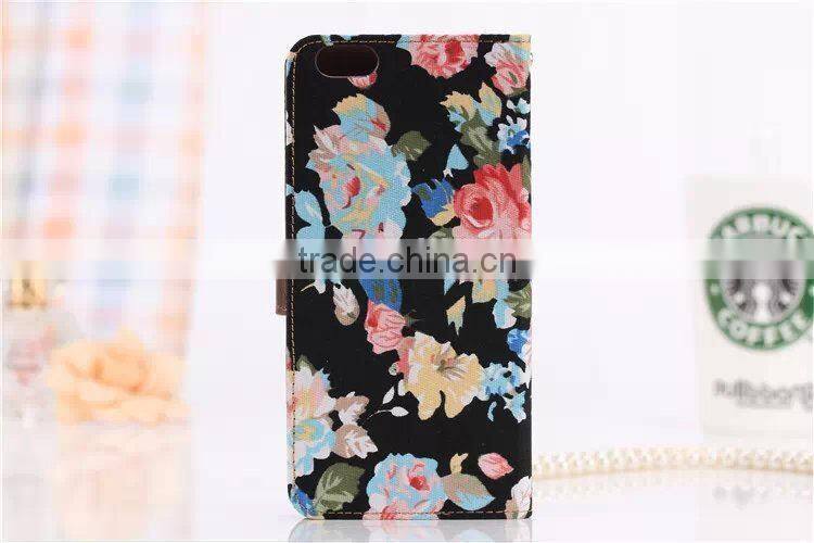 OEM and ODM Flower Pattern Purse Leather Case for iPhone 6 F-IPHLC020