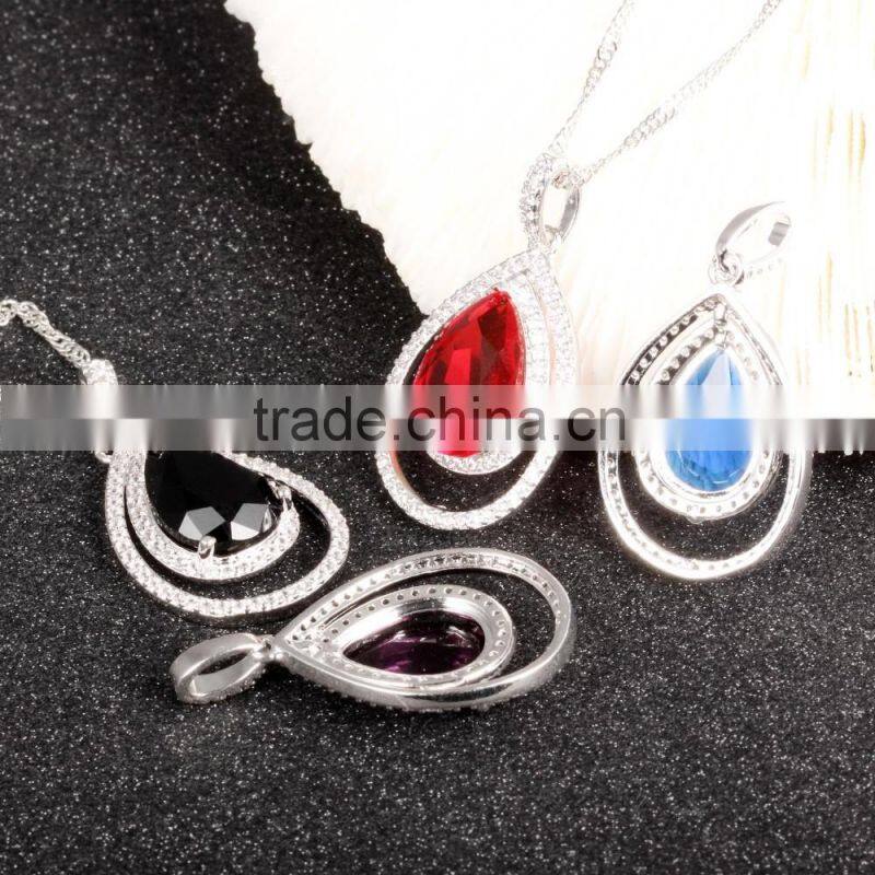 wholesale fashion jewelry in 2016 big blue zircon necklace with charm for love gift