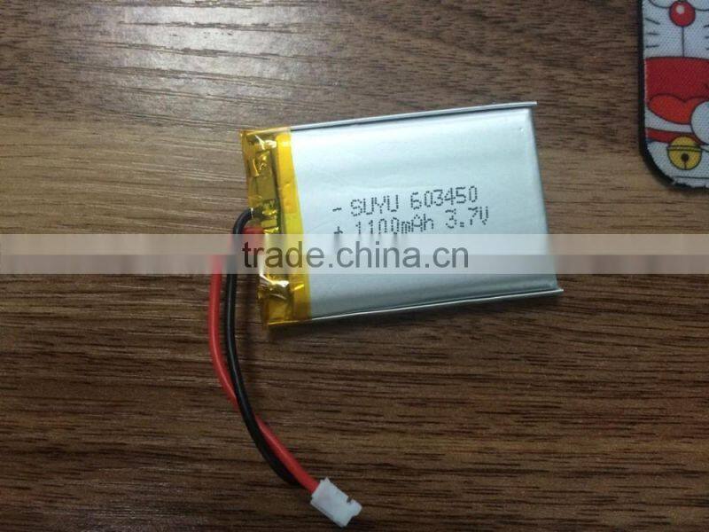 603450 3.7V 1100MAH li-polymer rechargeable battery with pcb and wire and connector smart rechargeable li-polymer battery