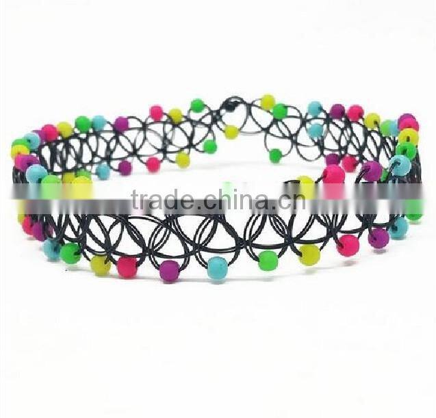 Black plastic line braided golden beads fake tattoo necklace for girls