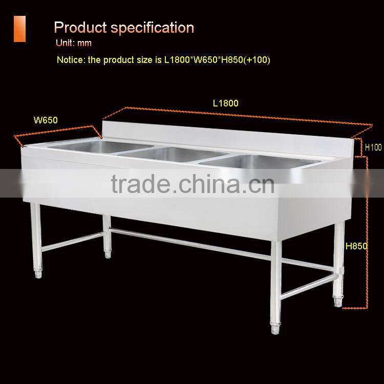 Industrial commercial SUS 304 stainless steel kitchen sink cabinet triple bowls laundry sink cabinet for hotel restaurant wash