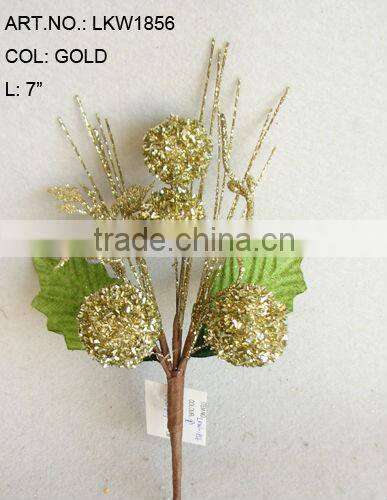2014 Popular Artificial Christmas Gold Flower Pick 7" Artificial Fruit Ball Flower With Berries