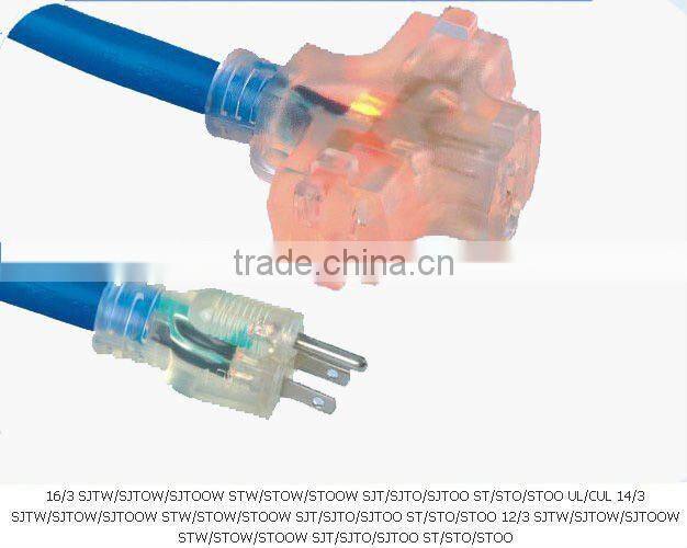 UL Clear extension cord Power strip outlet light indicator