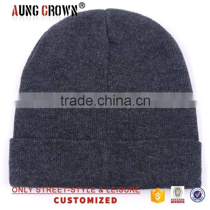 Fashion Dark Gray Custom Acylic Beanie Hat Knitted Hat