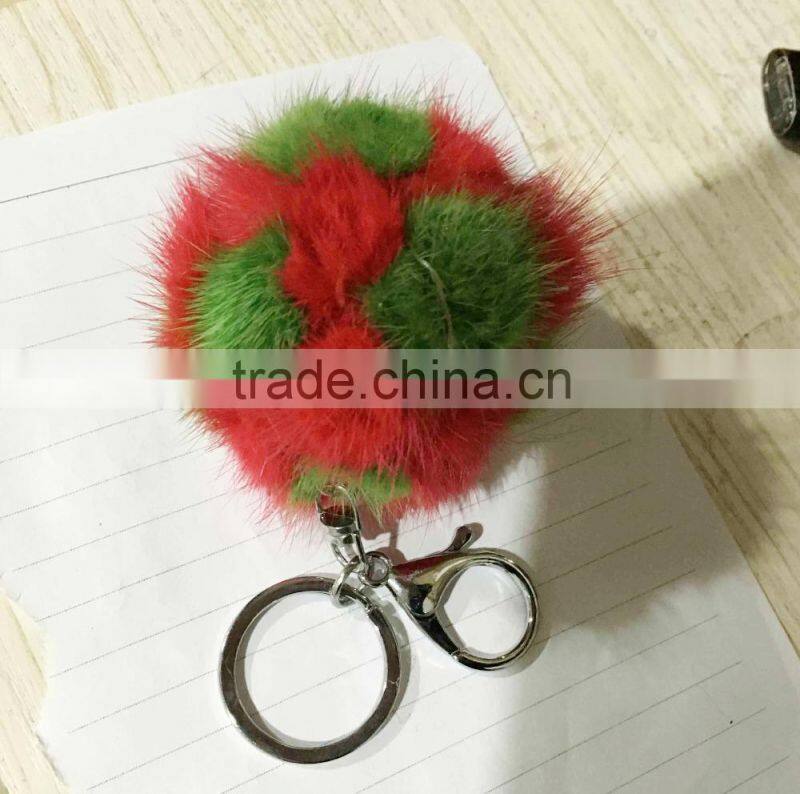 Customize Fur Ball Keychain For Promotion Gift / Mink Fur Pompoms