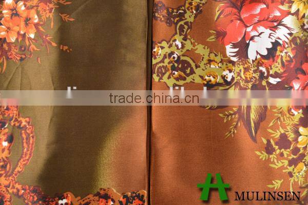 Shaoxing Textile Polyester 50D floral print satin fabric/ wholesale satin robe fabric
