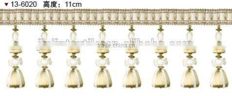 Fringes wholesalers 100% rayon material acrylic bead curtain tassel fringe beaded fringe with suede fabric