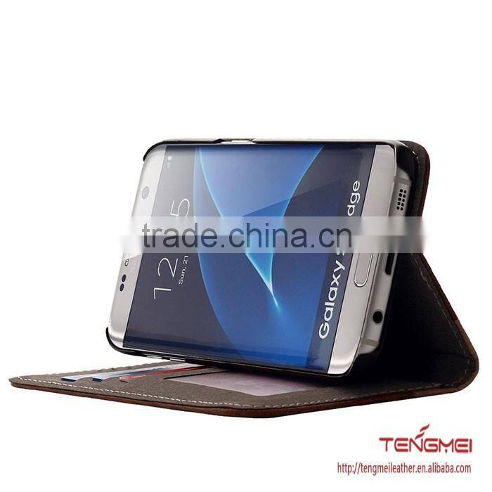 Wood grain PU leather wallet case stand cover for samsung galaxy s7 edge