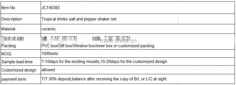 Tropical drinks ceramic salt and pepper shaker