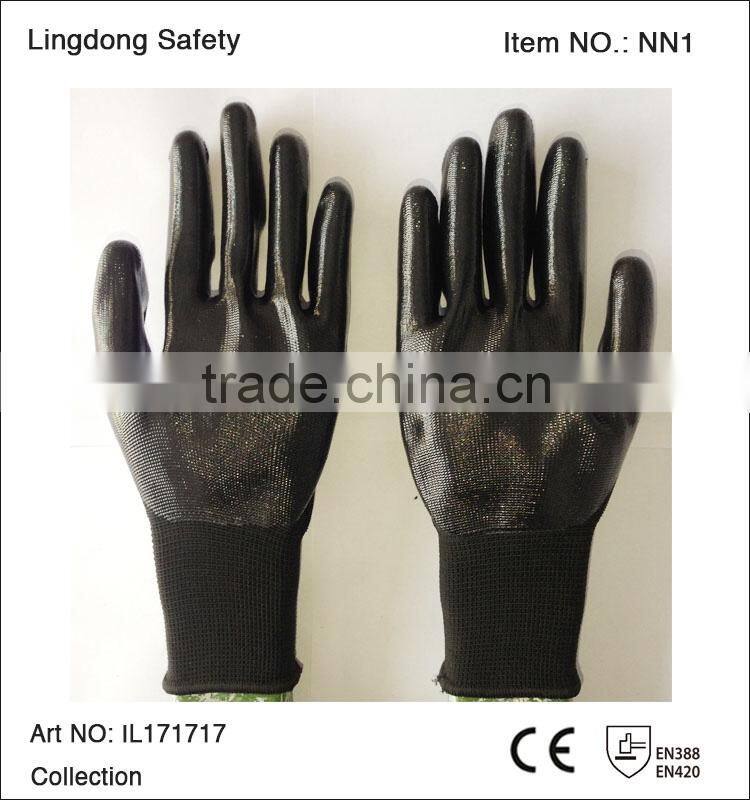 Red Polyester Black Nitrile Coated Work Gloves