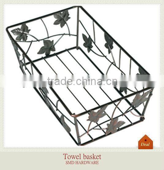 Bronze leaf design metal iron towel basket