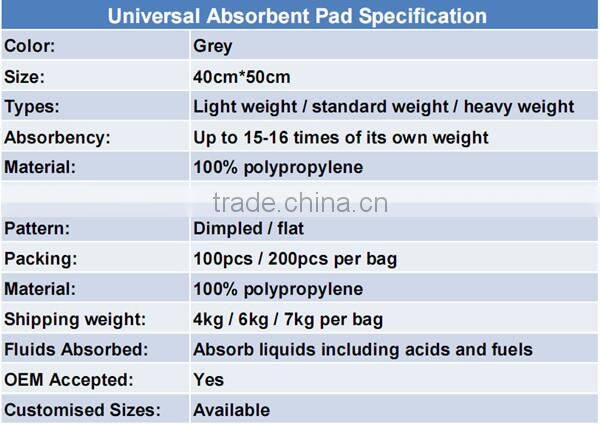 grey 100%polyproplene oil absorbent pad for general purpose