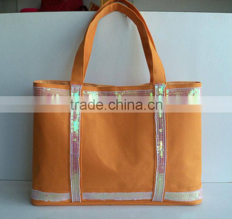 600D PVC polyester shiny sequin tote bag