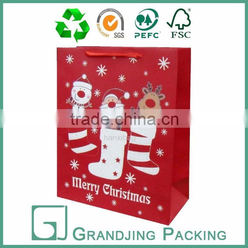 High quality Christmas small gift shopping red paper bag