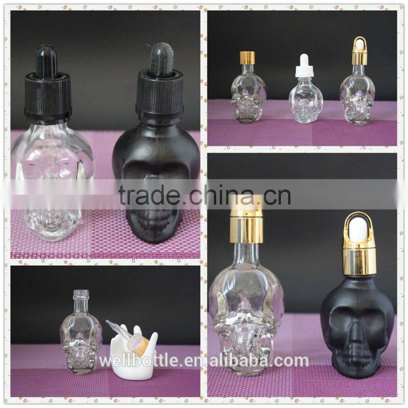 skull shape glass dropper bottle for e-juice