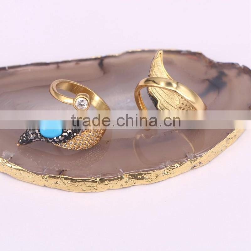 New Style Gold Design Ring, Pave Crystal Zircon Turquoise Stone Rings