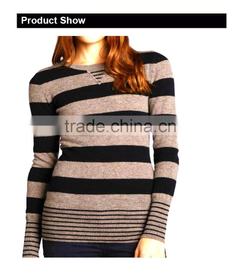 16FZCAS14 strip knitting women sweater cashmere jumper