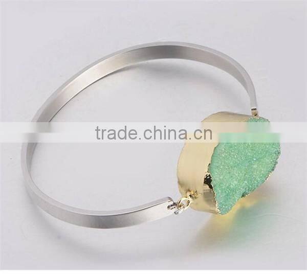 Fashion women's silver stainless steel turquoise bracelet