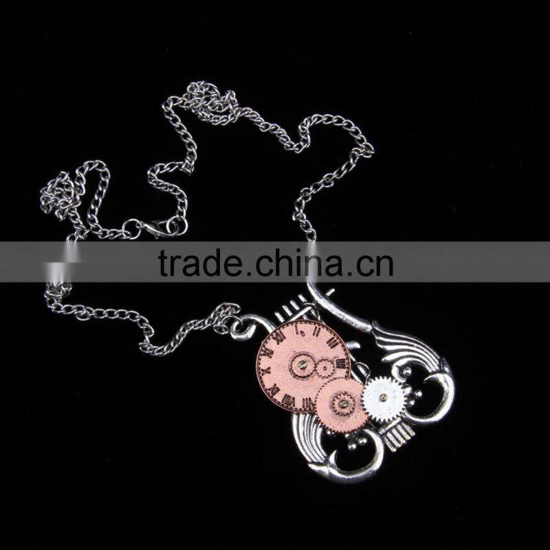 2015 yiwu fashion jewelry hot sale pop steampunk necklace gear steam watch pendant statement necklace hiphop