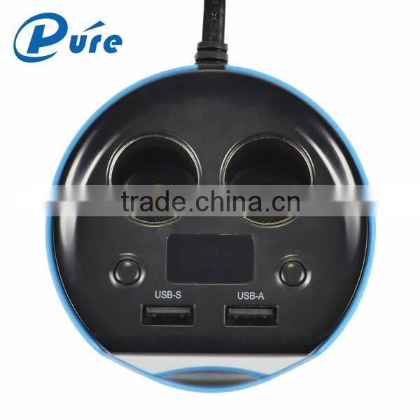 2 USB ports and 2 cigarete socket car power adapter