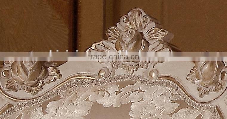 French style solid wood flower hand carving antique finished whith color fabric dining side chair