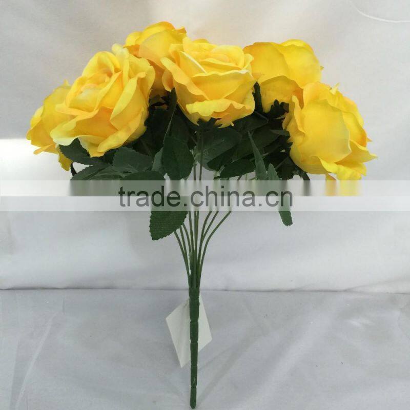 9 branches bunch yellow color silk rose floral