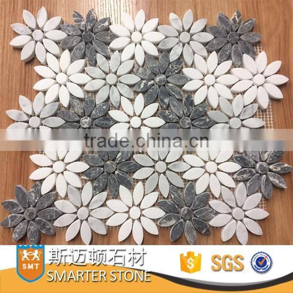 Carrara white marble mosaic chevron mosaic tile with mesh