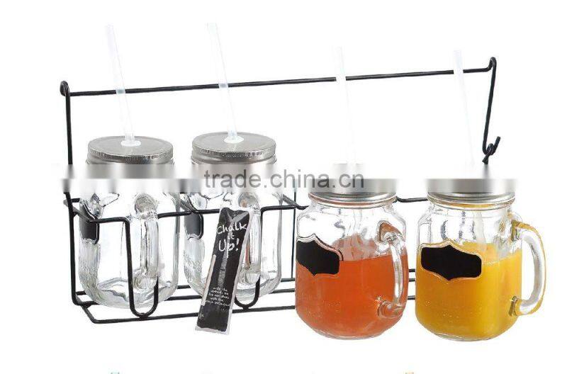 500ml 16oz mason jar with handle and straw