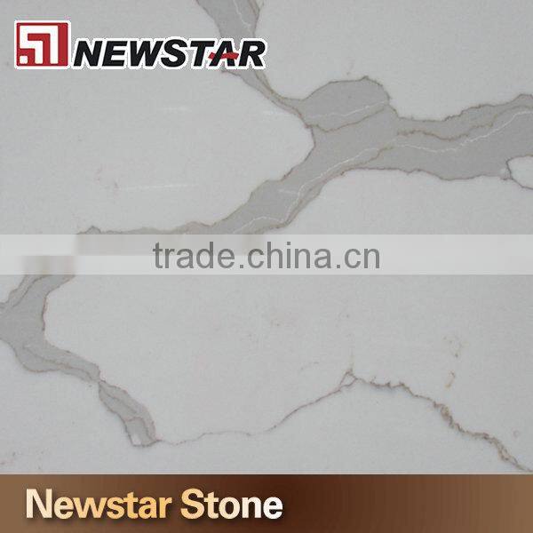 Newstar snow white marble color white quartz countertop with grey veins