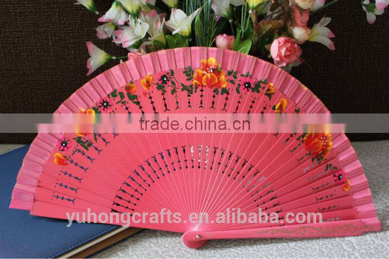 hand paited Spanish Wood Fan with Flower Pattern