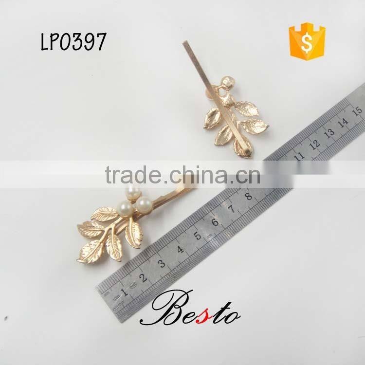 2016 New item pearl gold leaf hair clip for hair accessory