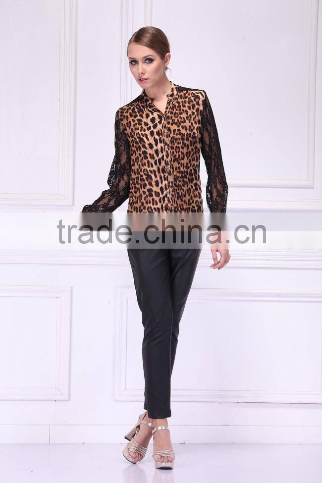 Leopard print spring summer in thin woman chiffon shirt