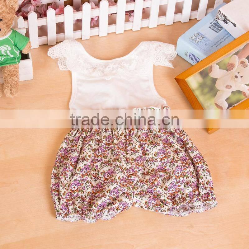 summer baby flower white top lace cotton romper wholesale children's boutique romper
