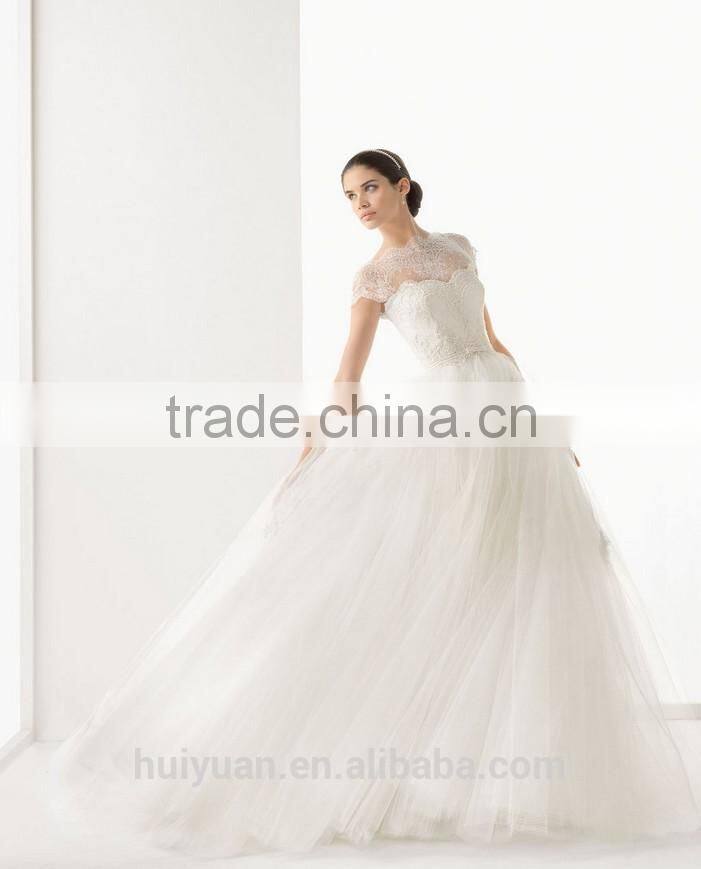 latest designs lace ball gown wedding dress with cap sleeves
