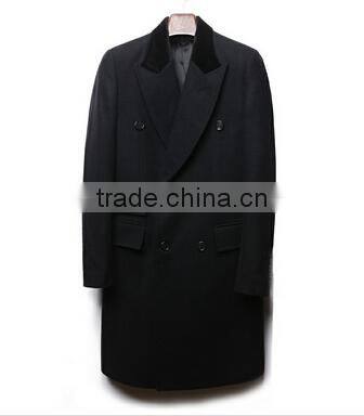 2014 Last Arriving Double-Breasted High Fashion Classical Design Black Lapel Slim Fit Mens Cashmere Men Coat