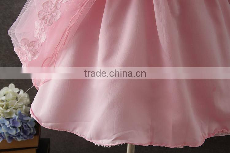 Summer frock designs pictures Baby girls one-piece party dresses Sleeveless Puffy Applique Pink Flower Shiny performance dress