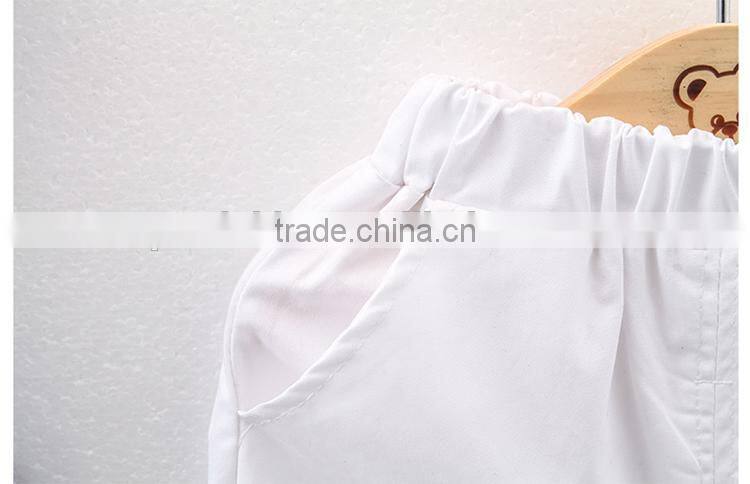 Child 2017 summer new Korean fashion outfit 2pcs set baby flutter sleeve dress white shorts cotton clothing for children