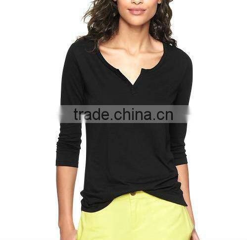 100% cotton womens deep v neck long sleeve t shirts