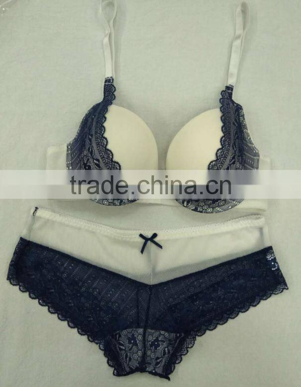 Top selling sexy underwear fancy women black bra thong set