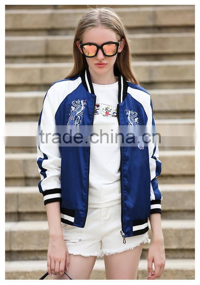 Ladies Autumn embroidered reversible windproof Casual bomber jacket