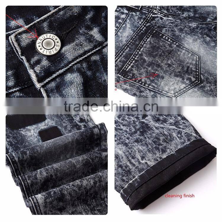 2017 new style navy blue snow dirty wash slim fit mens jeans pants