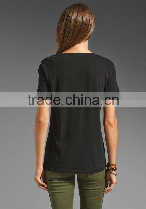 wholesale printing company logo sanded jersey pocket black t shirts