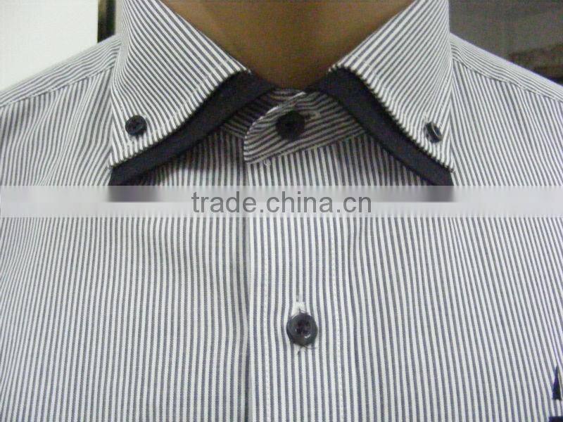 men's double collar contrast color striped dress shirt